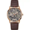 Guess Skeleton Brown Leather Watch 42mm