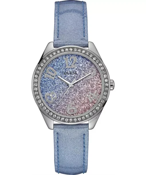 Guess Sweetie Crystal Blue Leather Watches 37mm