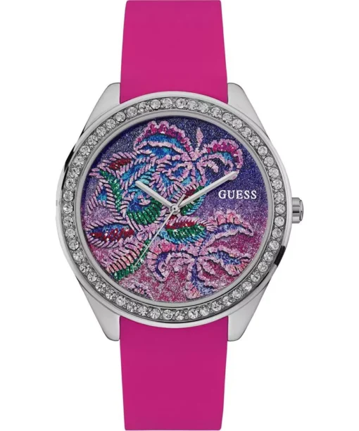 GUESS Women's Pink Silicone Strap Watch 44mm