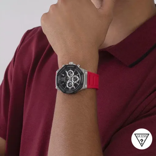 guess cut thru red tone watch