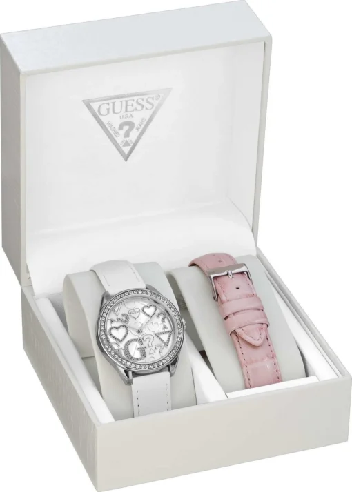 guess logo pink watch set